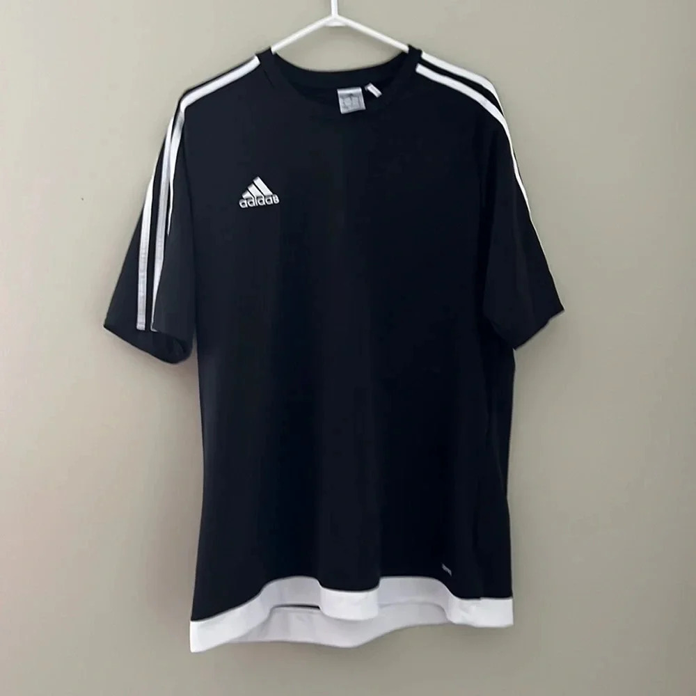 Adidas Black T-Shirt with White Stripes